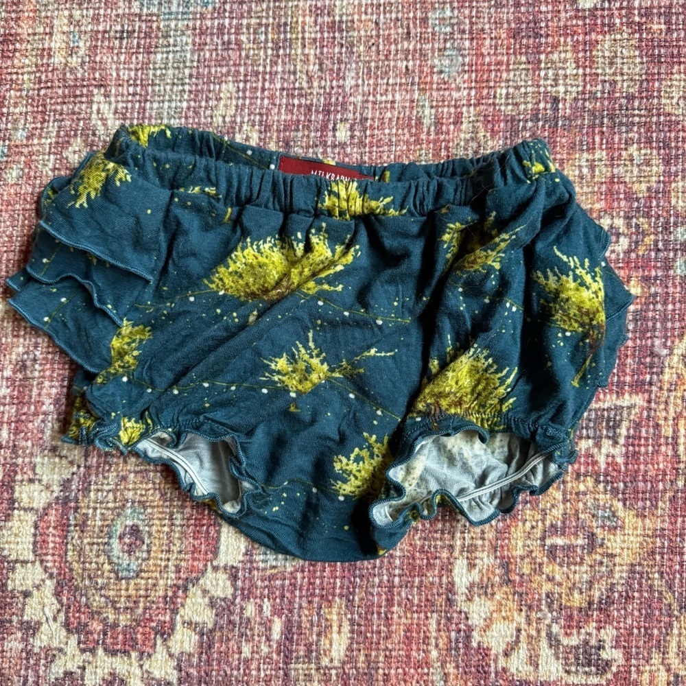 Milk barn Baby Bamboo Firefly Tree Ruffled Bloomers - Blue and Yellow